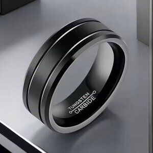 Men’s 8mm Black Tungsten Carbide Wedding Band – Comfort Fit Ring Size 10